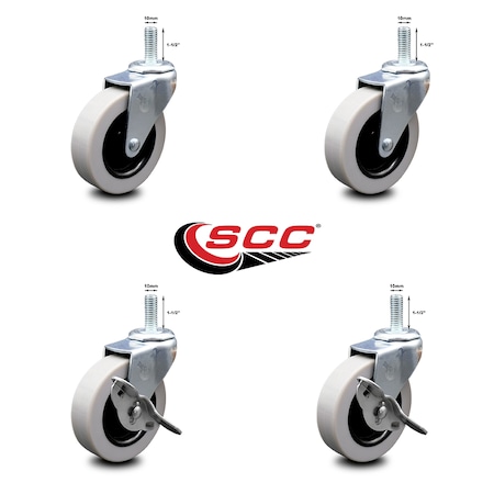 Service Caster 3 Inch Thermoplastic Wheel 10mm Threaded Stem Caster Set with 2 Brakes SCC SCC-TS05S310-TPRS-M1015-2-SLB-2